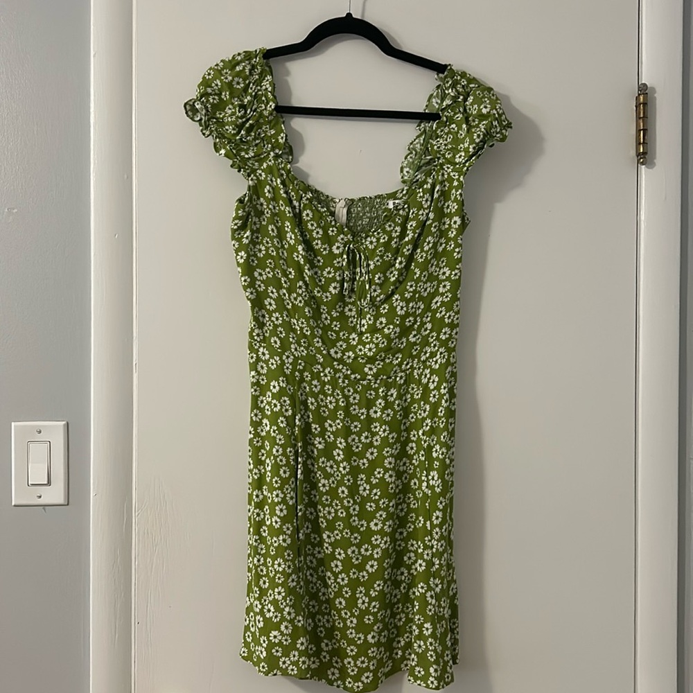 Reformation Green Floral Mini Dress